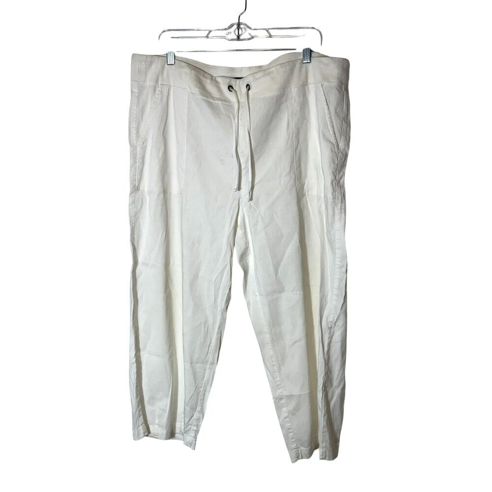 Eileen Fisher Womens White Linen-Blend Capri Pants Size L Large